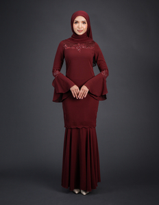 SIPO Fashionable Full-Length Pleated Baju Kurung French Lace And Patches Beaded Lace Islamic Clothing Muslim Dress