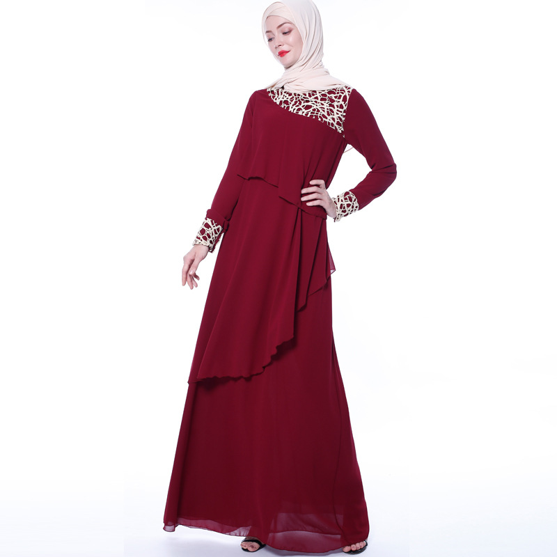 Chiffon Lace Matching Muslim Islamic Abaya Maxi Dress Modest Dress