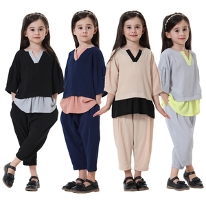 Arab Southeast Asian Islamic Clothing Girl's Harlan Pants Shirt Muslim Clothes Set For Kids