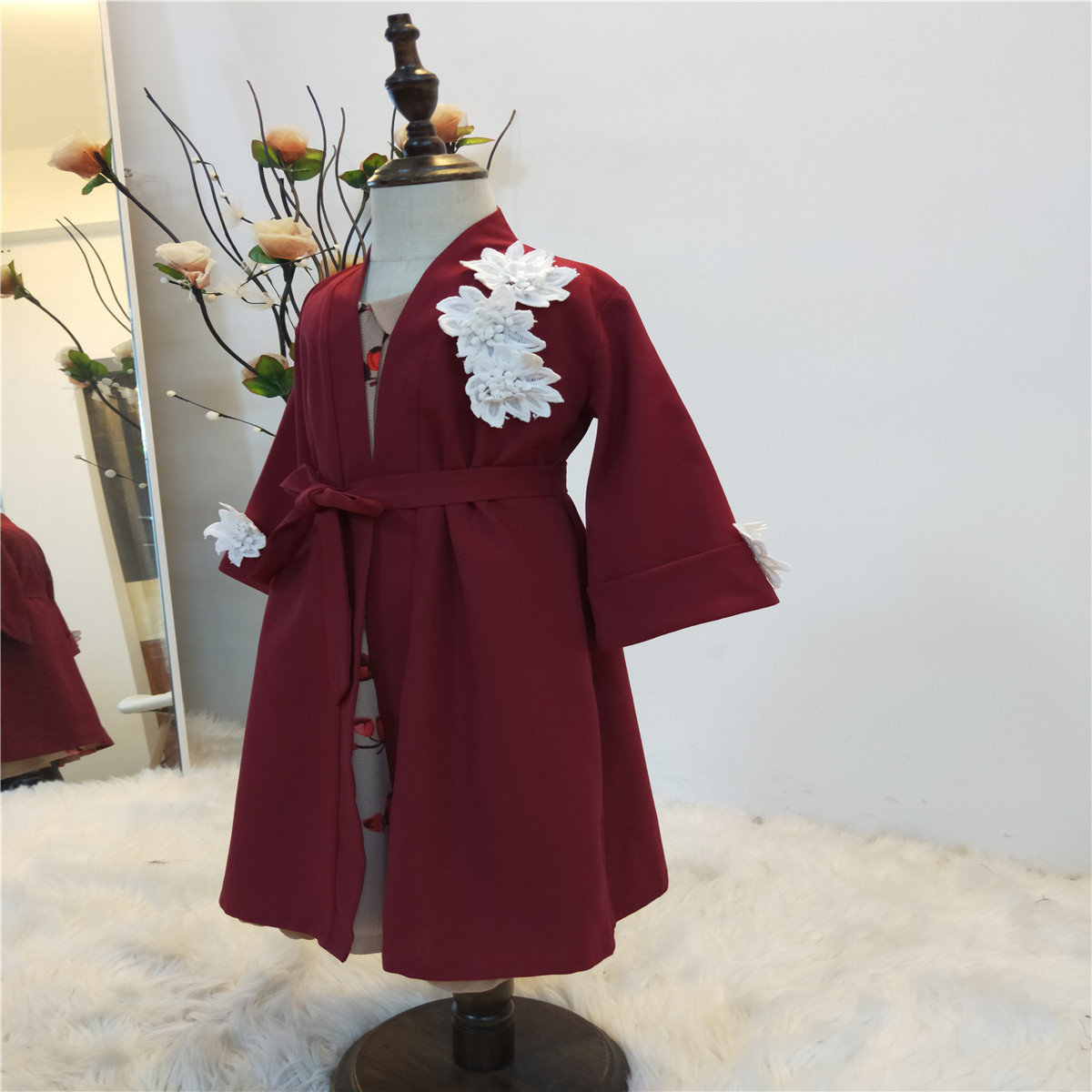 Wholesale Floral Child Kid Modest Muslim Islamic Open Abaya Kimono Cardigan (7)