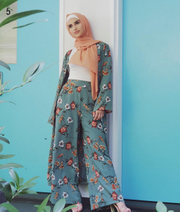 Arabic Muslim Print Abaya Kimono Floral Hijab Dresses African Women Pakistan Casual Set