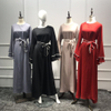 Arabic New Design Middle East Plain Color Belt Women Abaya Muslim Dresses Islamic Clothing