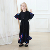 Match Button Flare Sleeve Kid Child Modest Muslim Islamic Abaya Maxi Dress