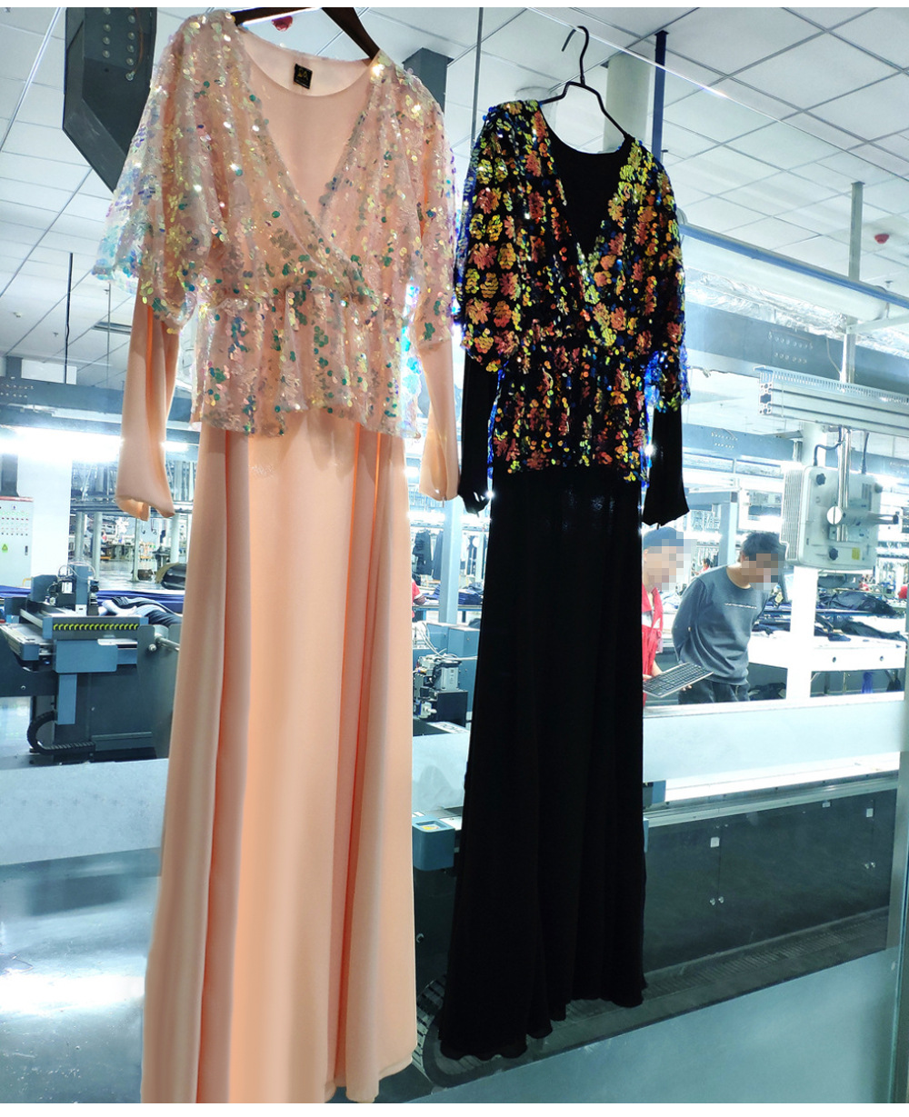 Sequined Embroidered Chiffon Elastic Waist Dress Long Sleeves Muslim Islamic Abaya (6)