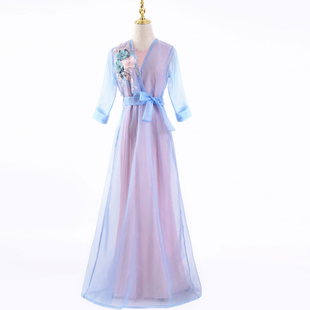 Flower Two Pieces Muslim Girls Women Maxi Dress Modern Abaya Islamic Clothing (8)