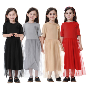 Middle East Solid Crew Neck Breathable High Elastic Muslim Islamic Kids Clothing Dress Girls Abaya