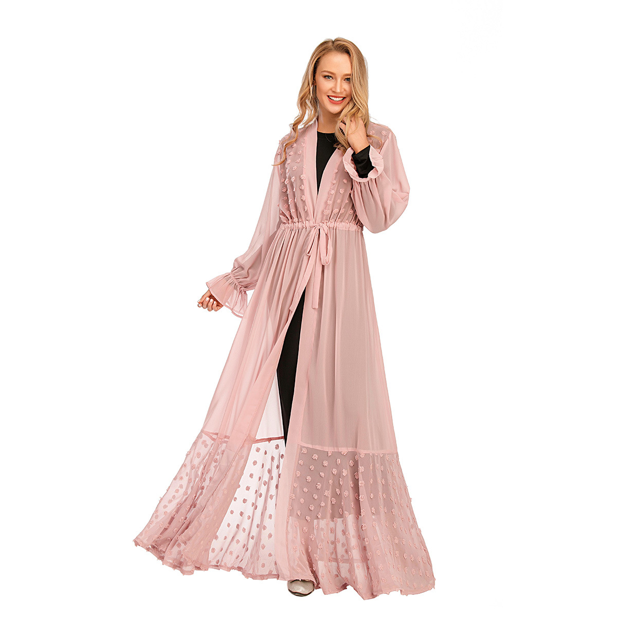 New Fashionable Turkish Islamic Cardigan Robe Slim Slim Waist Waist Muslim Open Abaya (21)