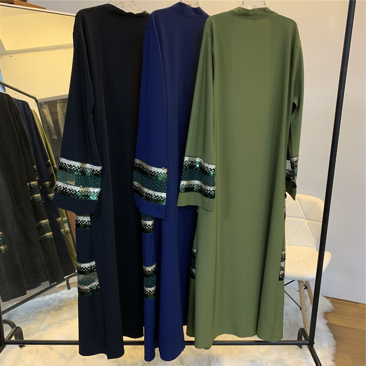 New Muslim Abaya Fashion Sequin Stitching Dubai Turkish Modest Cardigan Open Abaya (13)