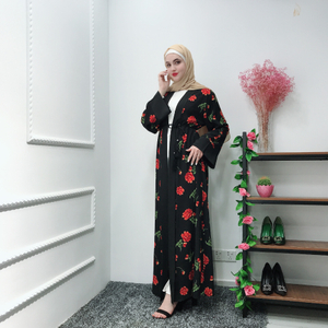 Hot Style Middle Eastern Turkey Embroidery Flower Robes Full Length Dresses Open Abaya