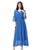 Turkey Design V-Neck Double Chiffon High Elastic Long Sleeves Muslim Islamic Women Abaya Dress Clothing