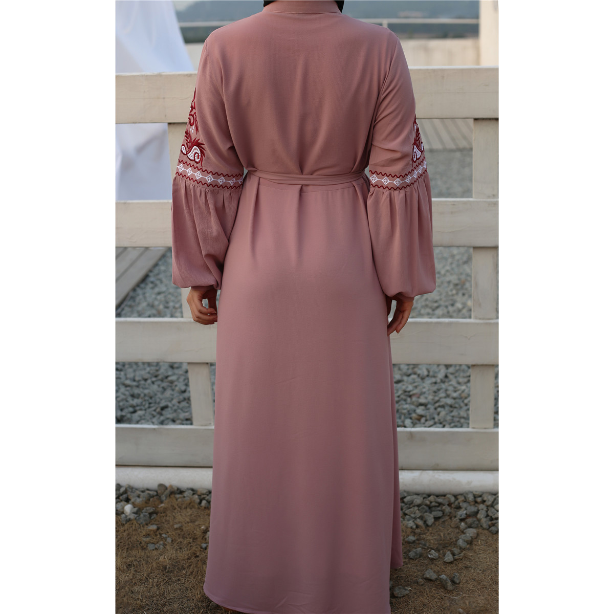 Islamic Long-sleeved Chiffon Embroidery Casual Dress Muslim Modest Abaya (4)