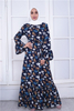 Pleated Black Dubai Flower Latest Design Casual Elegant Islamic Clothing Muslim Maxi Dresses