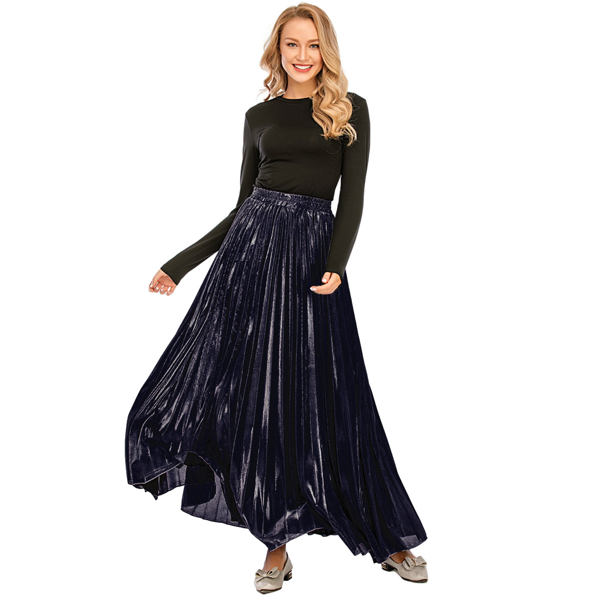 Simple And Versatile Womens Spring And Summer Waist A-line Pleated Skirt (11)