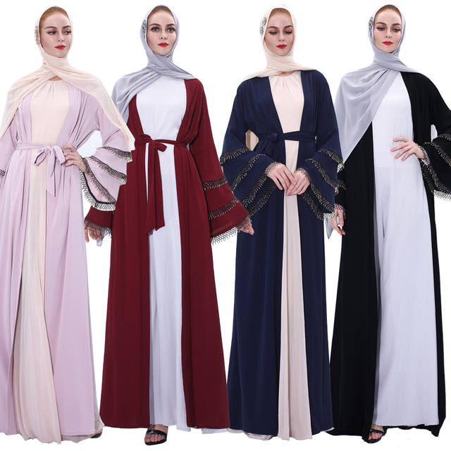 New Muslim Women's Maxi Dress with Three-layer Kimono Sleeves Kimono Open Abaya
