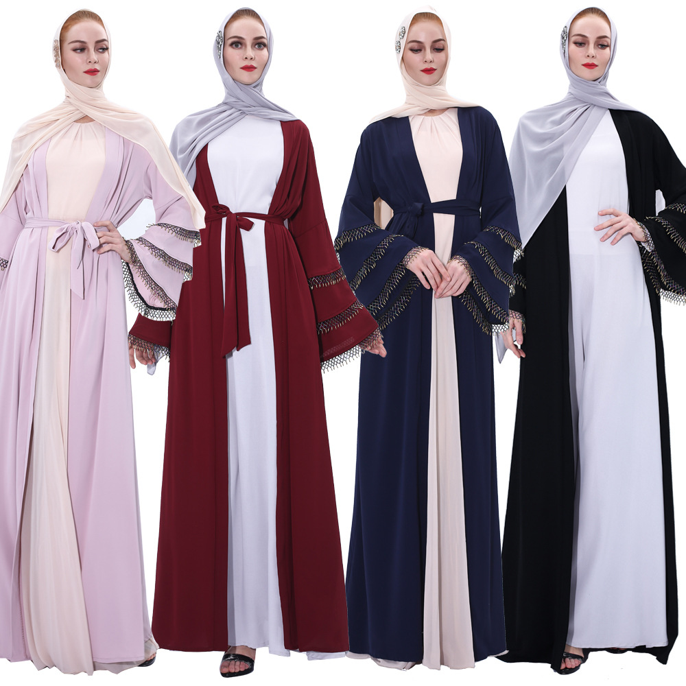 New Muslim Women's Maxi Dress with Three-layer Kimono Sleeves Kimono Open Abaya