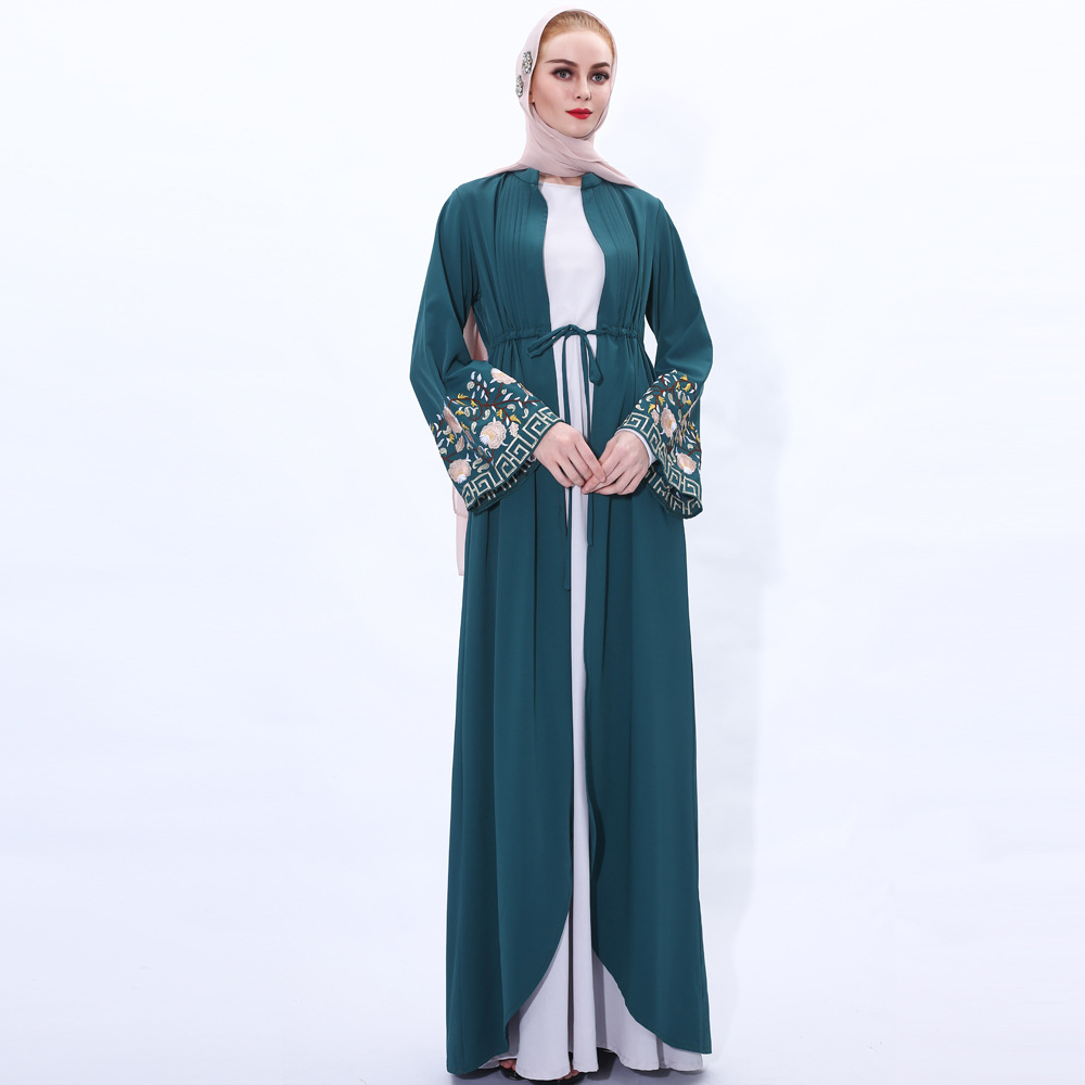 2021 New Dubai Tourism Embroidery with Cardigan Modest Open Abaya Kimono (10)