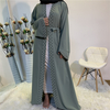 Middle East Kimono Elegant Pure Color Beaded Muslim Modest Cardigan Open Abaya