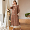 Lace Beading Lantern Sleeve Maxi Dress Muslim Modest Islamic Abaya Gown 