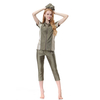 Women's Conservative Color Stitching Short Sleeve Islamic Muslim Swimsuit Swimwear