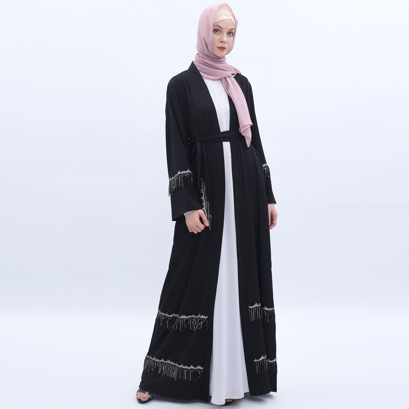 New Fashion Loose Muslim Sequin Cardigan Kimono Turkish Modest Clothing