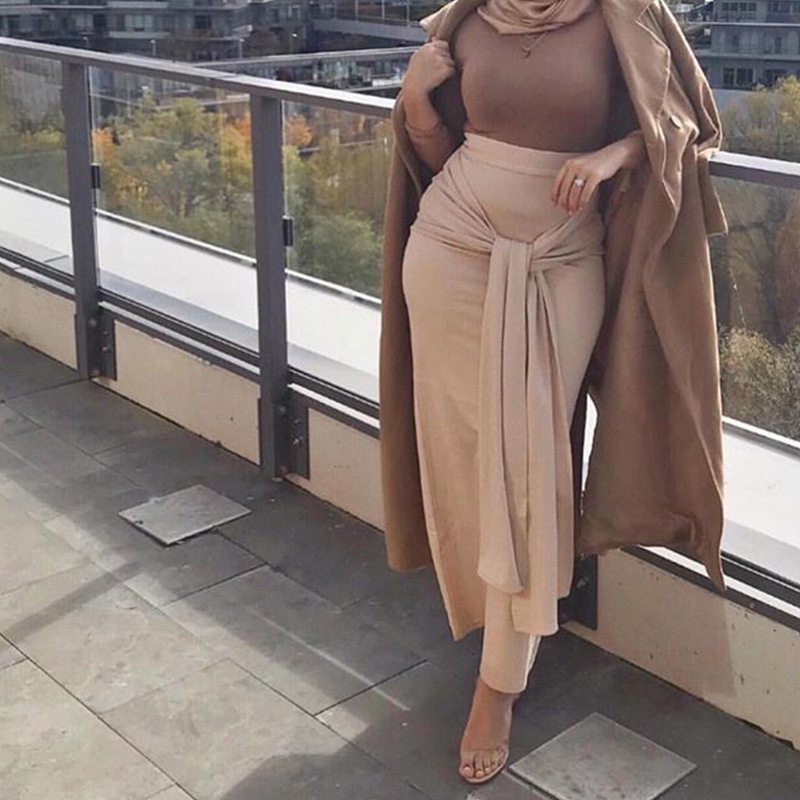 2021 Ins Popularity Modern Modest Casual Wear Tie Pure Color Ladies Skirt