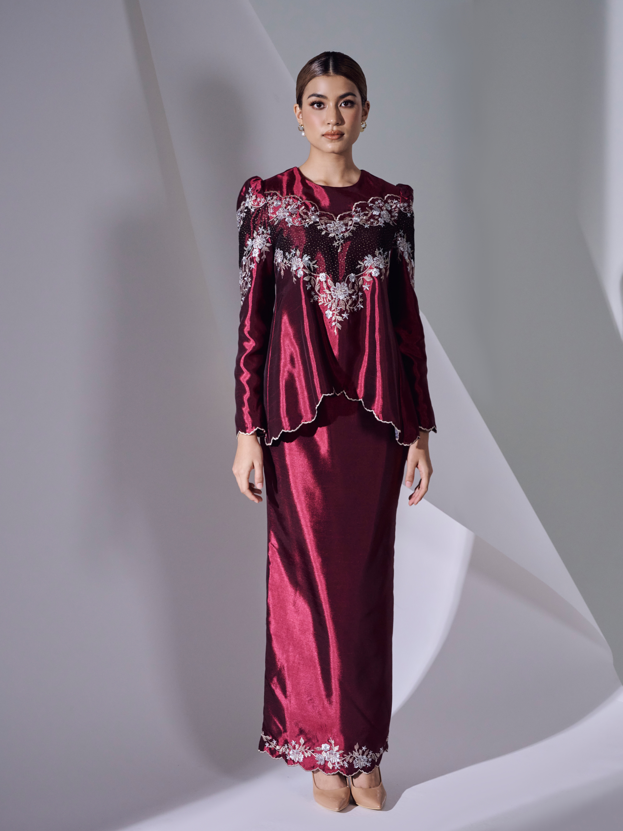 SIPO Brand-new Style Malaysia Baju Kurung Elegant Puff Sleeves Malay Clothing Muslim Kurung Modern Dress
