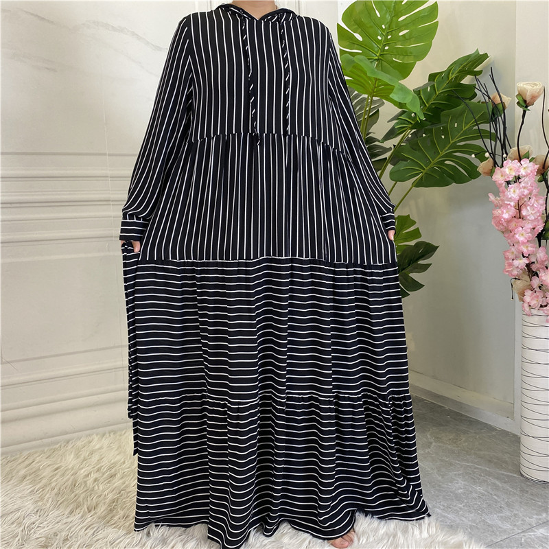 2022 AliExpress Hot Sale for Muslims in Europe and America Middle East Arabian Striped Hooded Ladies Dress