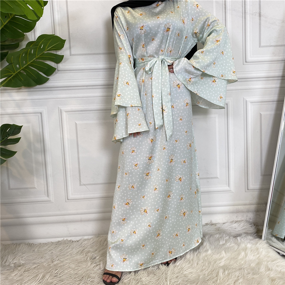AliExpress ebay Amazon Middle East Dubai hot sale fashion print plus size lace up Muslim dress