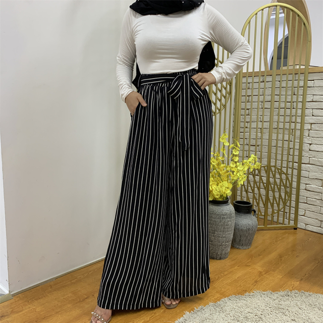 2022 European And American Muslim Casual Women's Striped Wide Leg Pants Trousers
