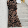 2022 New Muslim Fashion Printed Casual Long Skirt with Big Swing Lace-up Dubai Turkish Dress