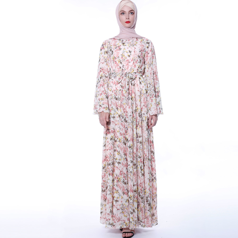 Floral Chiffon Oversized Dress Muslim Robe Customized Small Factory
