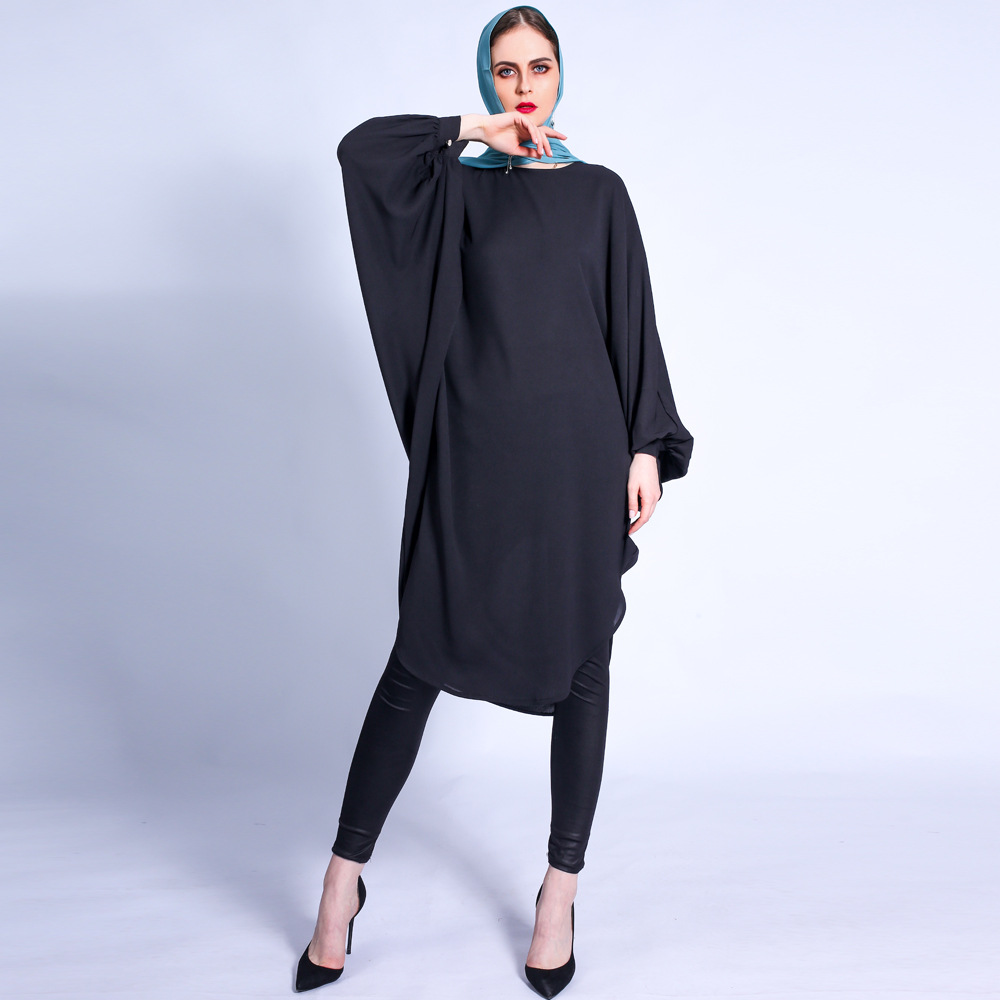 New Muslim Women's Mid-length Big Bat Sleeve Dress Middle Eastern Malay Blouse Spot Issued on Behalf of