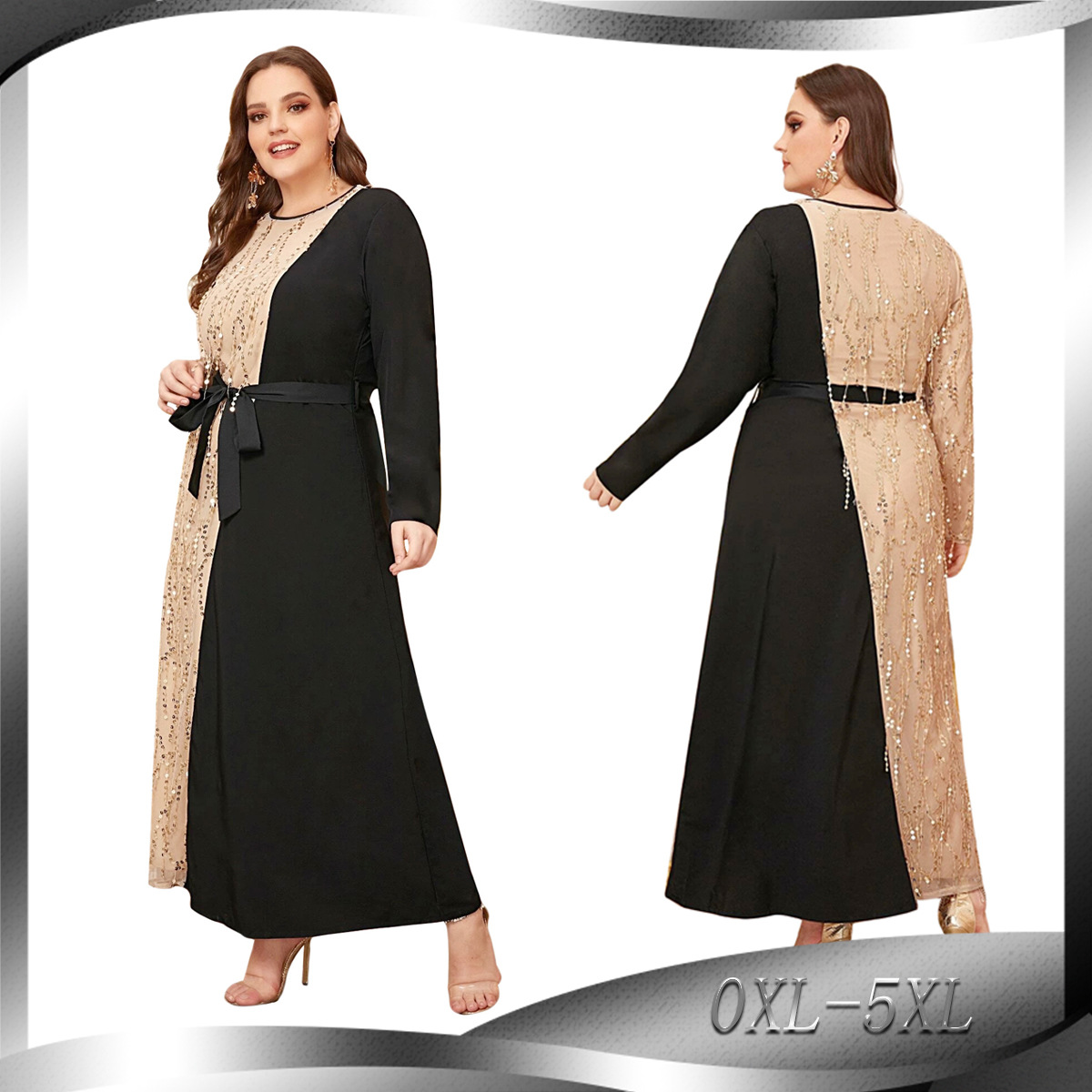 AliExpress Amazon New Fashion Stitching Tassel Sequins Large Size Dress Long Skirt