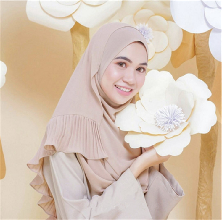 Middle East Malaysia Ethnic Chiffon Monochrome Arabian Patchwork Long Scarf Hijab