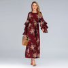 Oversized Fashion Loose Petal Sleeve Long Skirt Round Neck Printed Dress