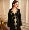 Hand-stitched V-neck Rhinestone Robe Middle Eastern Party Festive Dress Abaya