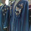 Navy Modest Fashion Best Selling Islamic Flower Muslim Robe Kimono Maxi Dresses Loose Abaya