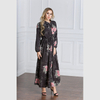 New European and American plus size autumn and winter chiffon long-sleeved printed waist and large swing floor mopping dress