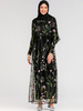 Ins Hot Sale Net Celebrity European And American Women's Fashion Mesh Flower Embroidery Dress Muslim Dress