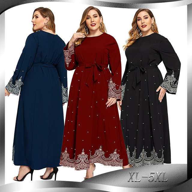 Amazon Hot Sale Ebay Hot Sale Embroidered Beaded Long-sleeved Plus Size Women's Dress