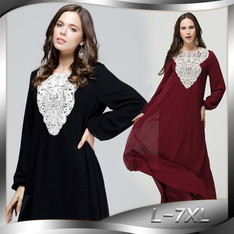 Fashion Ladies' Chest Applique Malaysia Arabian Muslim Large Size Long Sleeve Dress