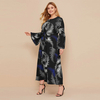 New Fashion Robe Paris Beads Ethnic Muslim Printed Long-sleeved Stitching Plus Size Women's Dress