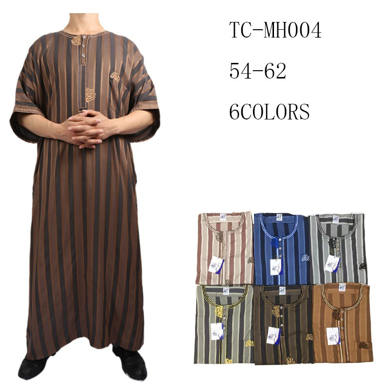 2022 Cotton Casual Arabic Men's Robe Stand Collar Muslim Islamic Thobe