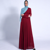 Autumn New Style V-neck Long-sleeved Dress with Waist Cross-tie Chiffon Solid Color Muslim Female Dress
