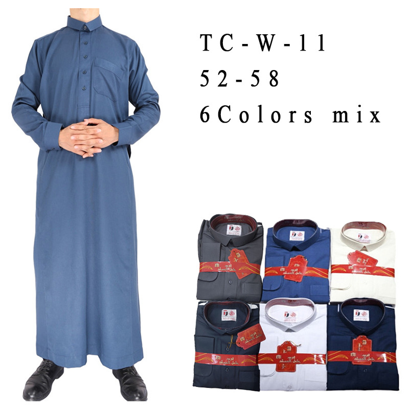 Arabic Casual Men's High End Muslim Islamic Wholesale Robe Stand Collar Thobe