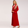 Middle Eastern Fashion Abaya Splicing Pearl Cardigan Muslim Long-sleeved Gold Velvet Embroidery Kimono