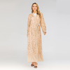 Middle Eastern Fashion New Style Women's Lace Cardigan Robe Leaf Embroidered Muslim Sequined 