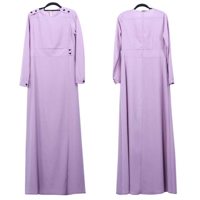 Pure Color Slim Muslim Women's Islamic Robe Elegant Professional Dress Purple