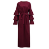 European And American Trend Round Neck Loose Tie Multi-layer Pile Long Sleeve Long Dress Muslim Women