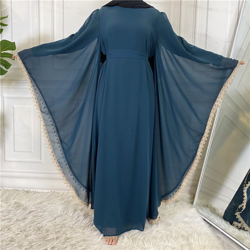 European And American Muslim Trend Lace Stitching Loose Lace Long-sleeved Robe Women